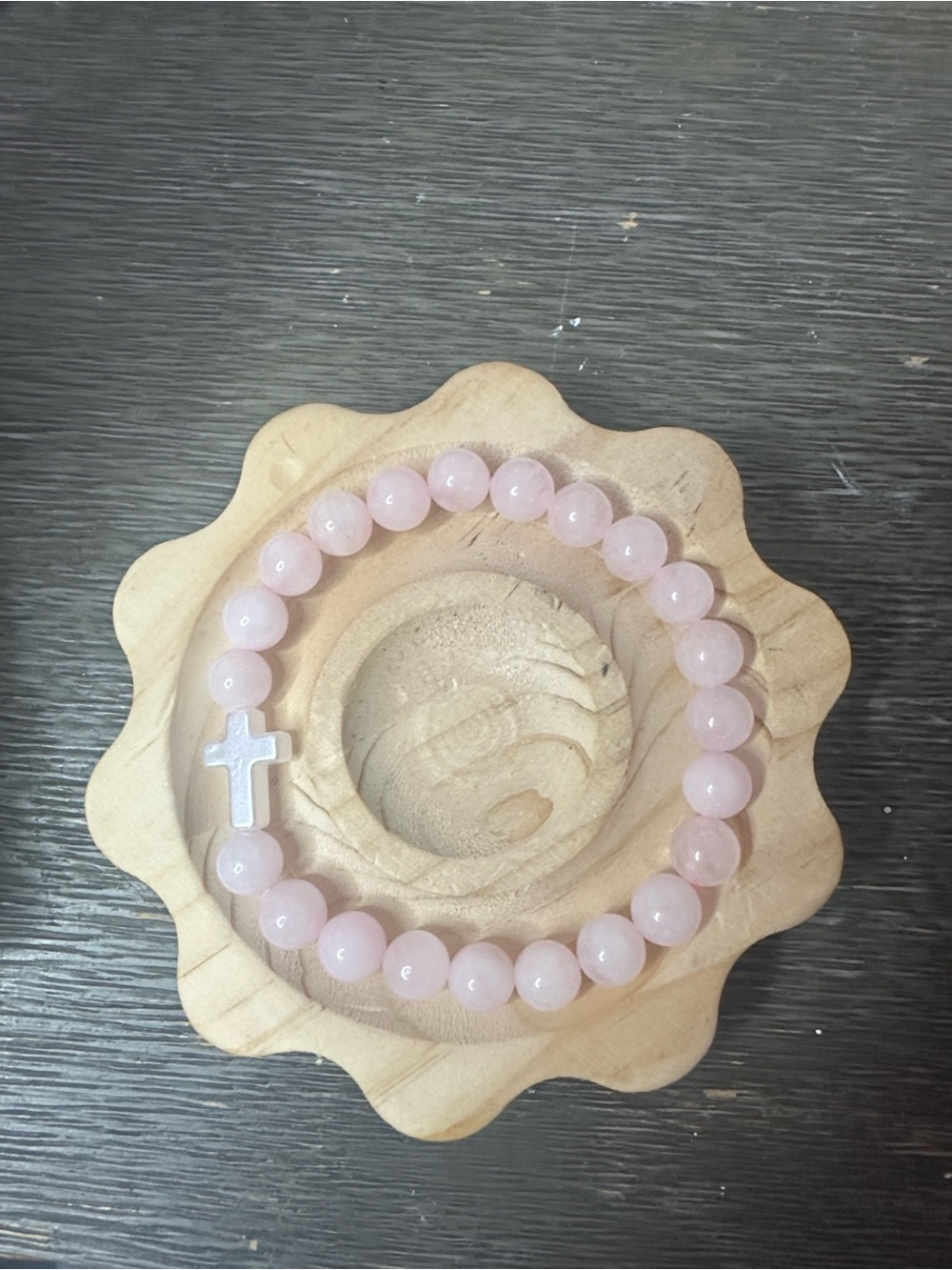 Rose Quartz Beaded Bracelet with Cross Charm